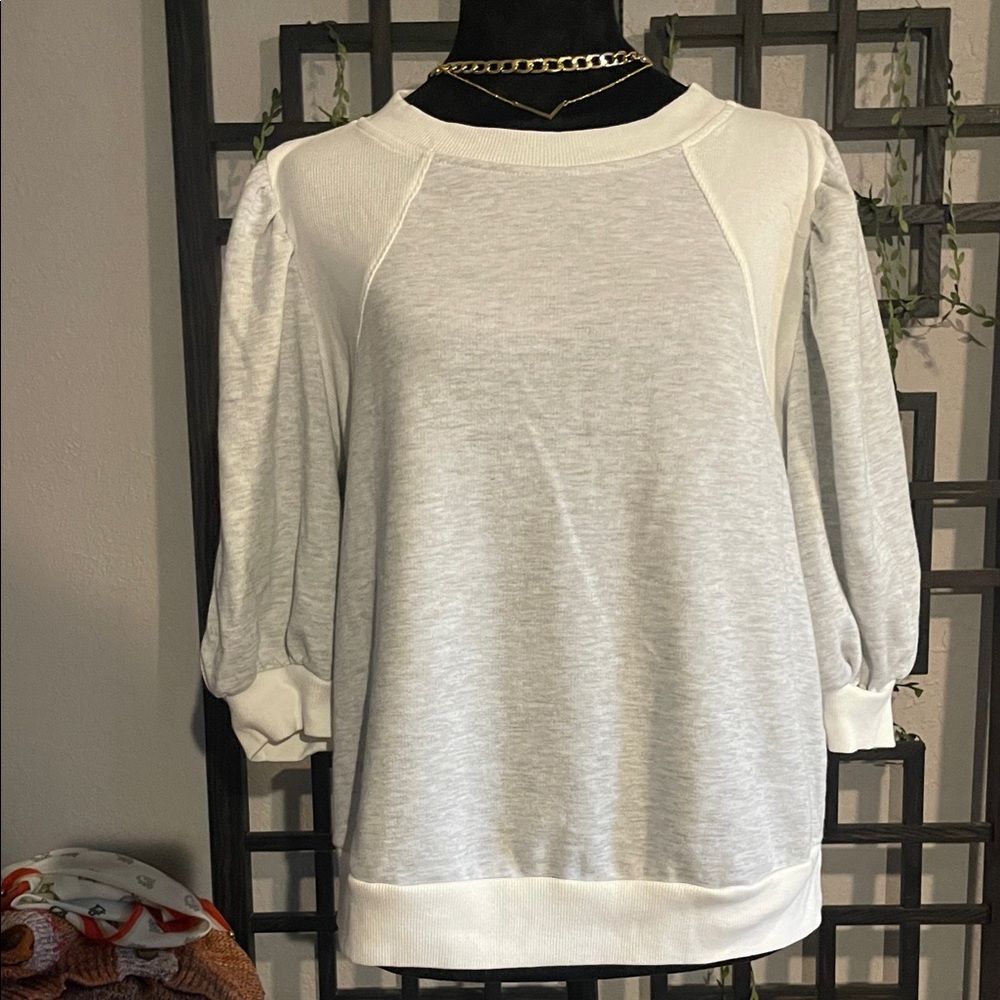 ShopEvelynne Gray Puff Sleeve Top - Picture 3 of 6